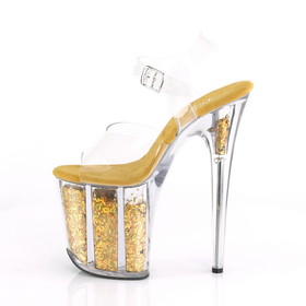 Pleaser FLAMINGO-808GF 8" Heel, 4" Glitter Filled PF Ankle Strap Sandal