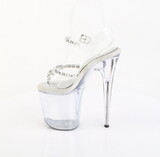 Pleaser FLAMINGO-808PREM-STN 8" Heel, 4" PF Ankle Strap Sandal w/Stones