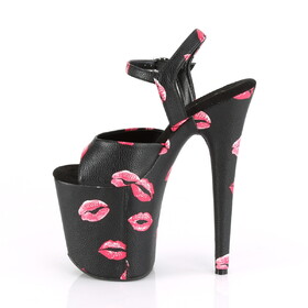Pleaser FLAMINGO-809KISSES 8" Heel, 4" PF Ankle Strap Sandal w/ Lip Print
