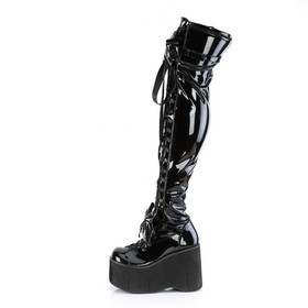Demonia KERA-303 4 1/2" Wedge PF Lace-Up Stretch Thigh Boot, Side Zip