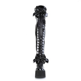 Demonia KERA-303 4 1/2" Wedge PF Lace-Up Stretch Thigh Boot, Side Zip