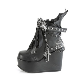 Demonia POISON-107 5" Wedge PF Boot w/Straps, Studs, Assorted Charms & Chain