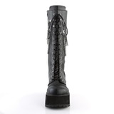 Demonia RANGER-303 Unisex Platform Shoes & Boots Platform Lace-Up Front Knee High Boot Featurning Silver Chains & Studded Back Strap w/ O-Rings, Inside Zip Closure 3 3/4