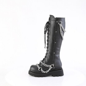 Demonia RENEGADE-215 2 1/2" Tiered PF Lace-Up Knee High Boots, Inside Zip