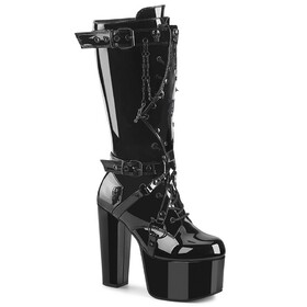 Demonia TORMENT-218 5 1/2" Heel, 3" PF Lace Up Knee High Boot, Side Zip
