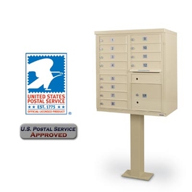 Postal Products Unlimited N1029595 12-Door F-Spec Cluster Box Unit with Pedestal, Sandstone