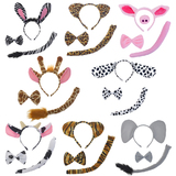 TOPTIE Combined 3 PCS Animal Ears Headband Bow Tie Tail, Zoo Jungle Safari Animals Dress up Halloween Party Costume Accessories