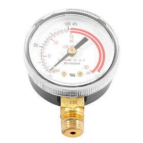 Blue Star 2" Replacement Pressure Gauge, 30 PSI, Steel case, with red line indicator