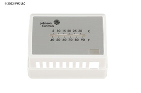 Johnson Controls T-4000-3142 White Plastic Cover for Horizontal Mounted Thermostats with Johnson Controls Logo, Thermometer, and 1 Set Point Window