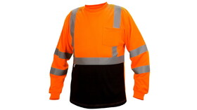Pyramex RLTS3120BM T Shirt Hi Vis Lime Long Sleeve T Shirt Size Medium Hi Vis Orange Lightweight Polyester Moisture Wicking T Shirt With Black Bottom