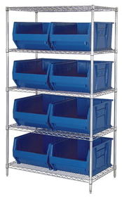 Quantum WR5-955 24"W Wire Shevling with Hulk Containers (Outside Dimensions: 42"L x 74"H x 24"W)