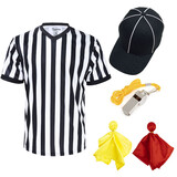 TOPTIE 5PCS Men's V-Neck Referee Shirt Set Umpire Jersey Referee Cap and Whistle Yellow Red Penalty Flag