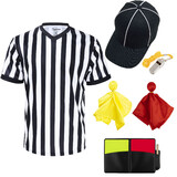 TOPTIE 6PCS Men's V-Neck Referee Shirt Set Umpire Jersey Referee Cap and Whistle Yellow Red Penalty Flag Referee Cards Wallet