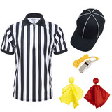 TOPTIE 5PCS Quarter Zipper Referee Shirt Set Striped Umpire Jersey Cap and Whistle Yellow Red Penalty Flag