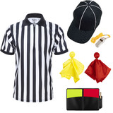 TOPTIE 6PCS Quarter Zipper Referee Shirt Set Striped Umpire Jersey Cap and Whistle Yellow Red Penalty Flag Referee Wallet