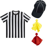 TOPTIE 4PCS Children Referee Shirt Set, Striped Umpire Jersey, Referee Cap, Yellow Red Penalty Flag