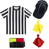 TOPTIE 5PCS Children Referee Shirt Set, Striped Umpire Jersey, Referee Cap, Yellow Red Penalty Flag, Referee Wallet Notebook