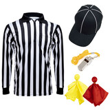 TOPTIE 5PCS Official Referee Shirt Set Long Sleeve Pocket Umpire Jersey, Ref Cap and Whistle, Yellow Red Flag