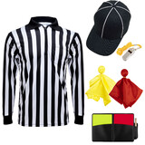 TOPTIE 6PCS Official Referee Shirt Set Long Sleeve Pocket Umpire Jersey, Ref Cap and Whistle, Yellow Red Flag, Referee Wallet