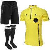 TOPTIE 3PCS Soccer Referee Set Football Umpire Jersey with 2 Pockets Sports Shorts & Stripe Socks Kit for Adults Men Women