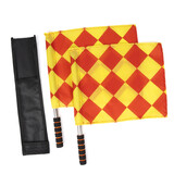 TOPTIE 2Pcs Linesman Referee Flags with Storage Bag, Checkered and Diamond Pattern Flags, for Soccer Volleyball Football and Sports Competition