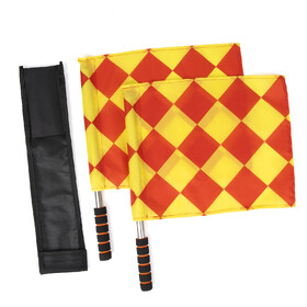 TOPTIE 2Pcs Linesman Referee Flags with Storage Bag, Checkered and Diamond Pattern Flags, Stainless Steel Handle, for Soccer Volleyball Football and Sports Competition