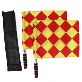 TOPTIE 2Pcs Linesman Referee Flags, with Storage Bag Grid and Diamond Pattern Flags, Stainless Steel Handle, for Soccer Volleyball Football and Sports Competition