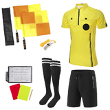 Toptie 6 Pcs Soccer Referee Kit, Football Referee Package for Men, Referee Shirt, Black Shorts, Linesman Flags with Bag, Referee Whistle, Red & Yellow Cards, Striped Socks, Sport Accessory for Adults