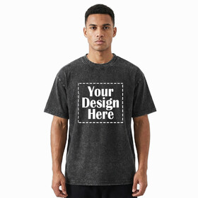 TOPTIE Custom Add Logo Vintage Washed T-Shirt, Boxy Fit Drop Shoulder Oversized Tee, Soft Garment-Dyed Cotton Streetwear Top