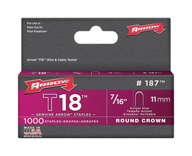 Arrow Fastener 187 7/16" T18 Staples - 5 Packs 1000 Per Pack