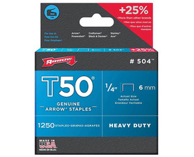 Arrow Fastener 504-24 1/4" T50 Staples - 4 Packs 1250 Per Pack