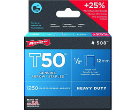 Arrow Fastener 508-24 1/2" T50 Staples - 4 Packs 1250 Per Pack