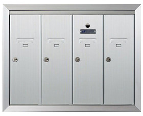 Auth Chimes 12504HA ANODIZED ALUMINUM, FOUR COMPARTMENT, FULLY RECESSED VERTICAL APARTMENT STYLE MAILBOX CUT OUT 23" W X 17-3/4" H X 6-3/4" D