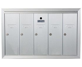 Auth Chimes 12505HA ANODIZED ALUMINUM, FIVE COMPARTMENT, FULLY RECESSED VERTICAL APARTMENT STYLE MAILBOX CUT OUT 28-5/8" W X 17-3/4" H X 6-3/4" D