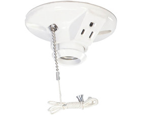 Cooper Wiring Devices 667-SP Porcelain Pull Chain And Receptacle Ceiling Fixture