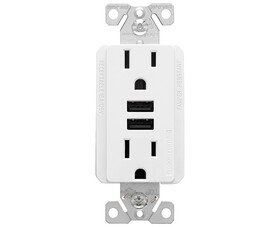 Cooper Wiring Devices CWD76712 Combination 3.6A Usb Charger With Tr Duplex Receptacle 15A, 125V, Wh.