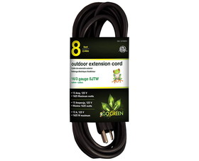 Go Green Power Gg-13708Bk 16/3 8&#039; Black Extension Cord
