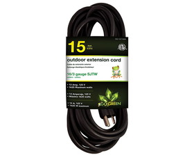 Go Green Power Gg-13715Bk 16/3 15&#039; Black Extension Cord