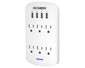 Go Green Power Gg-16000Usb4 6 Outlet Wall Tap With 4 Usb Ports White 4.2 Amp 735 Joules