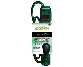 Go Green Power Gg-16103Mdg 6 Outlet Translucent Green Surge Protector 250 Joules 3&#039; Cord 15 Amp Circuit Breaker