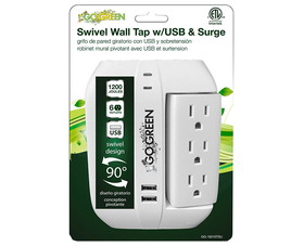 Go Green Power Gg-16310Tsu 6 Outlet Swivel Wall Tap W/ 2 Usb&#039;S 3.1 Amp 1200 Joules White