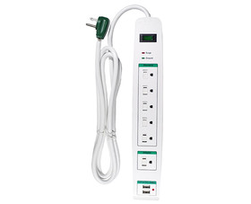 Go Green Power GG-16326USB White 6 Outlet Surge Protector - 1600 Joules