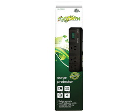 Go Green Power Gg-17636Bk Black 7 Outlet Surge Protector 1200 Joules Emi/Rfi 2 Outlets For Large Adapters 6&#039; Heavy Duty Power Cord