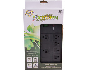 Go Green Power GG-18316BK Black 8 Outlet Surge Protector - 750 Joules