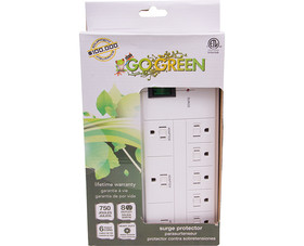 Go Green Power GGR-18316WH White 8 Outlet Surge Protector - 750 Joules