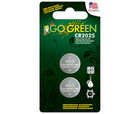 Go Green Power GG-2025 CR2025 3 Volt Button Cell Battery - 2 Per Blister Card