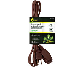 Go Green Power GG-24806 6' 16/2 Gauge Household Extension Cord - Brown