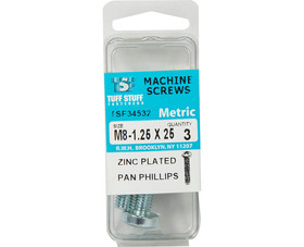TUFF STUFF M8-1.25X25 M8-1.25 x 25 Metric Machine Screw Pan Phillips ZP - 3 Piece Per Package