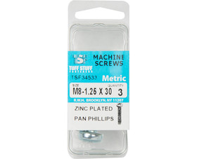 TUFF STUFF M8-1.25X30 M8-1.25 x 30 Metric Machine Screw Pan Phillips ZP - 3 Piece Per Package
