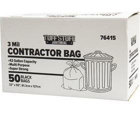TUFF STUFF 76415 3 Mil Contractor Bags 42 Gal 32 X 50 - 50 Ct. Boxed